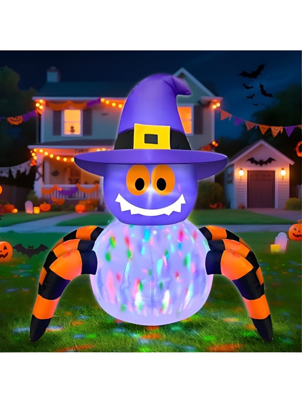 TURNMEON 3.6 Ft Halloween Inflatable Spider with Rotating Colorful Lights